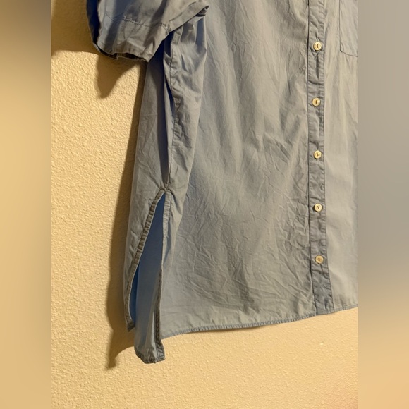 Anthropologie Short-Sleeve Cotton Top Wedgewood Blue Button-Front - Picture 3 of 7